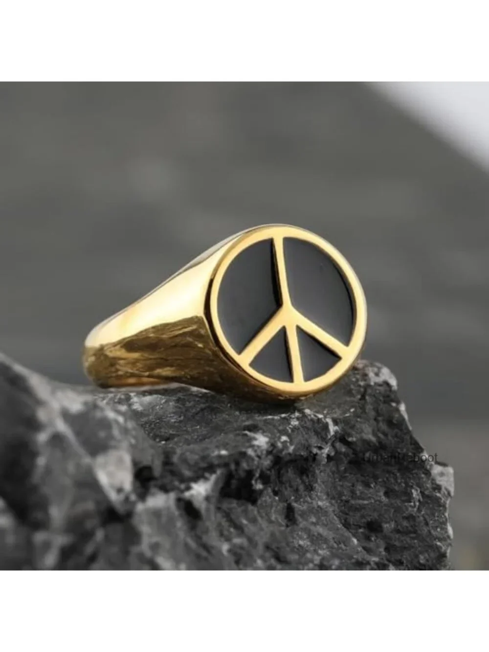 His & Hers Peace Sign Rings Titanium Steel 18K Gold Plated Signet Band